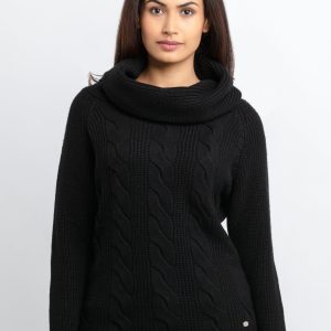 Womens Cable Knit Cowl Neck Sweater