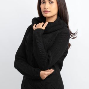 Womens Cable Knit Cowl Neck Sweater