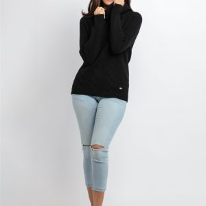 Womens Cable Knit Cowl Neck Sweater