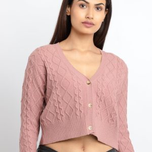 Status Quo Womens Cable Knit V-Neck Sweater