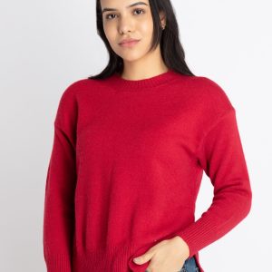 Womens Solid Round Neck Sweater