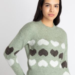 Womens Jacquard Round Neck Sweater