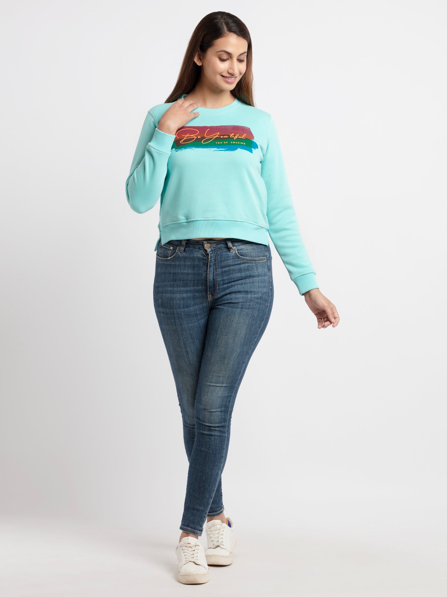 Women'S Printed Round Neck Sweatshirt