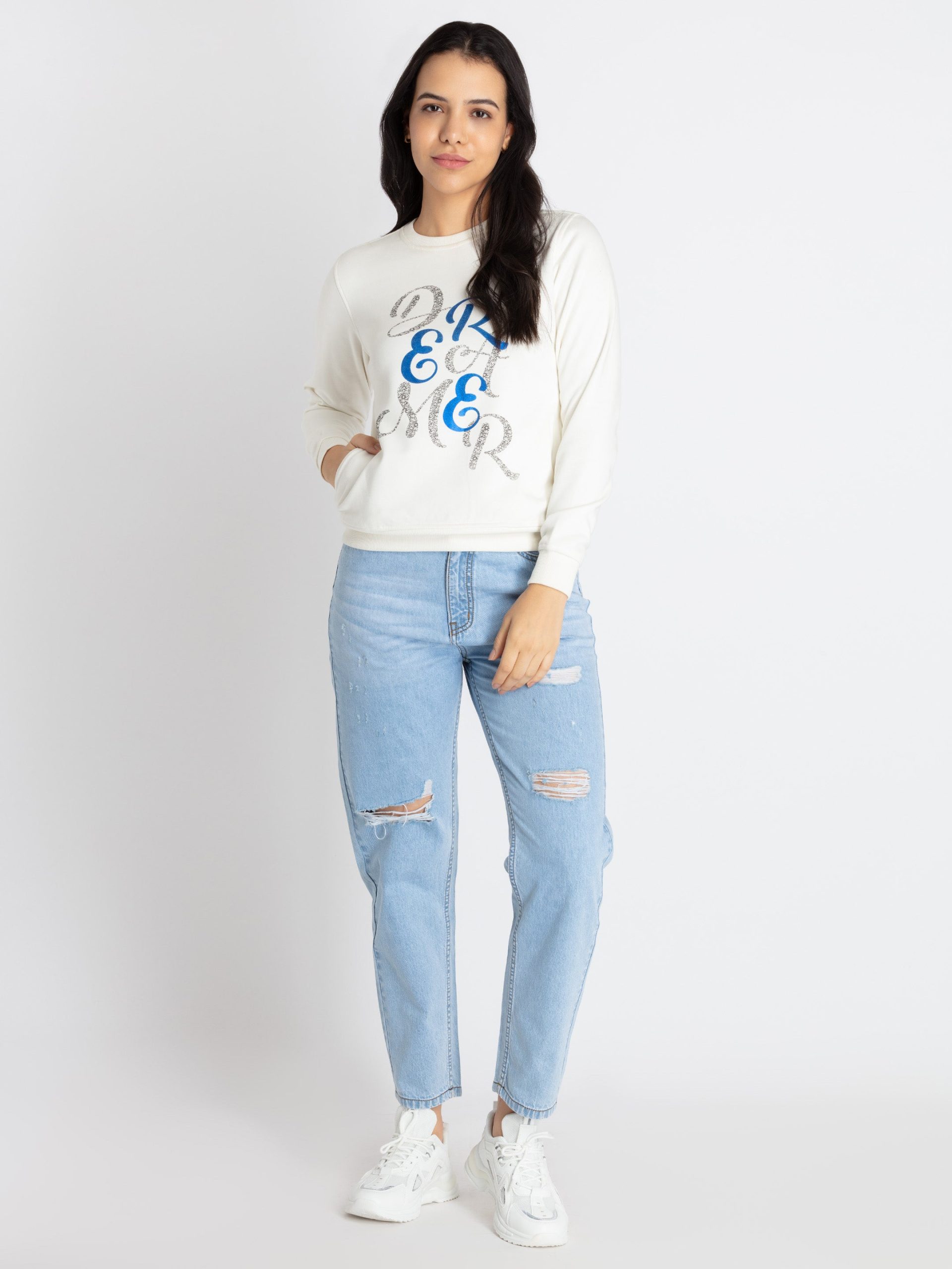 Womens Printed Round Neck Sweatshirt