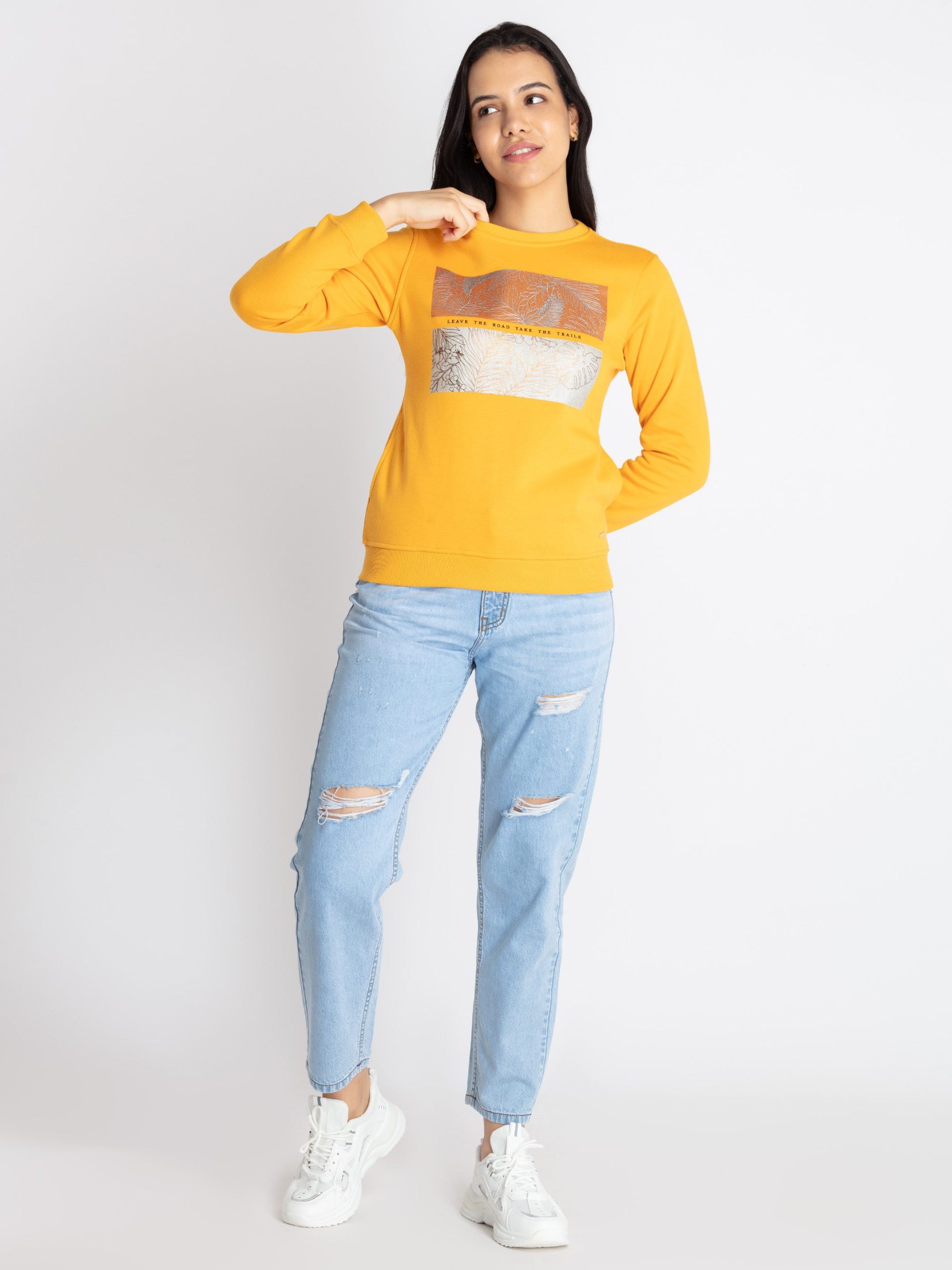 Womens Printed Round Neck Sweatshirt