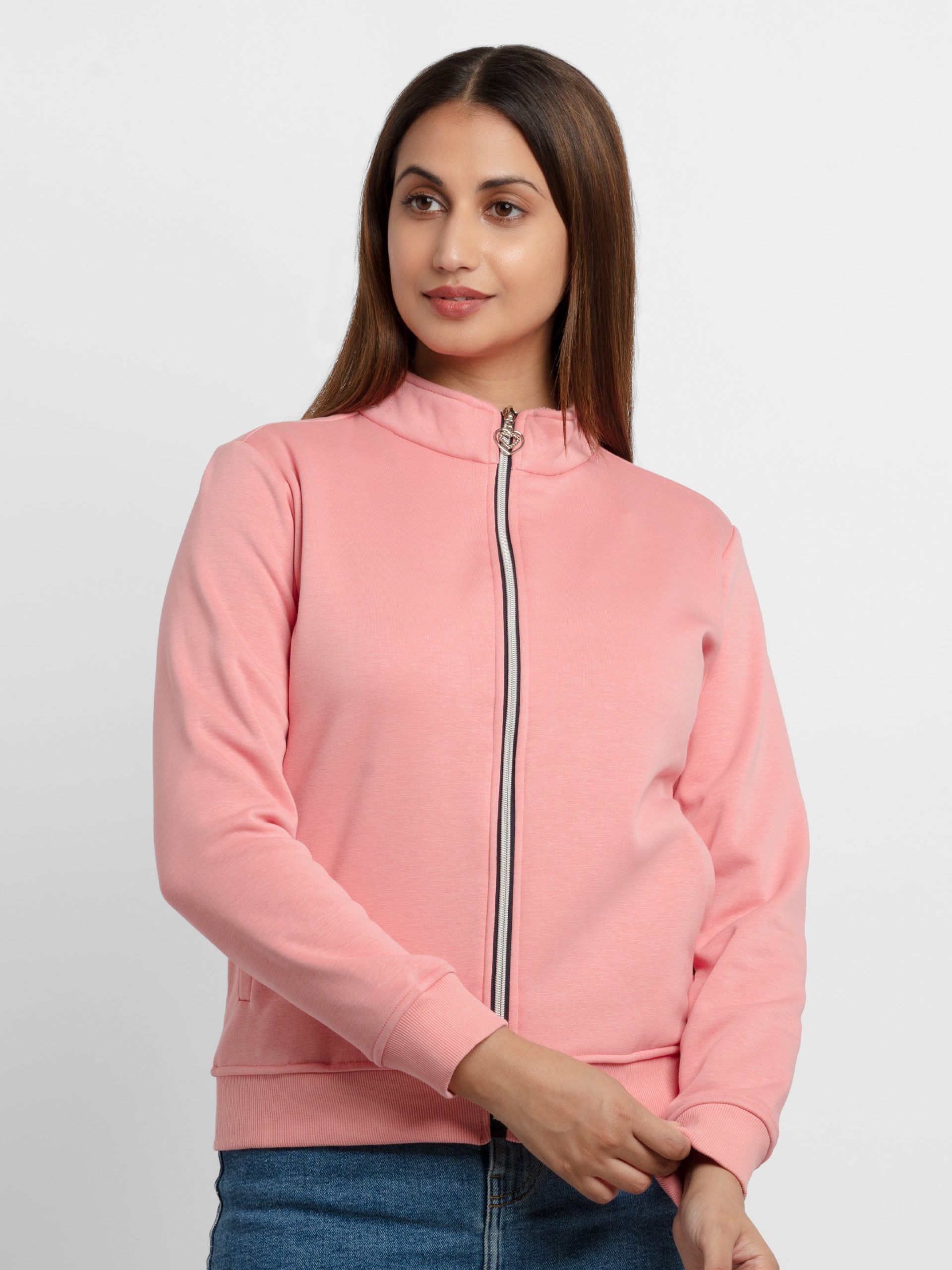 Womens Solid High Neck Sweatshirt