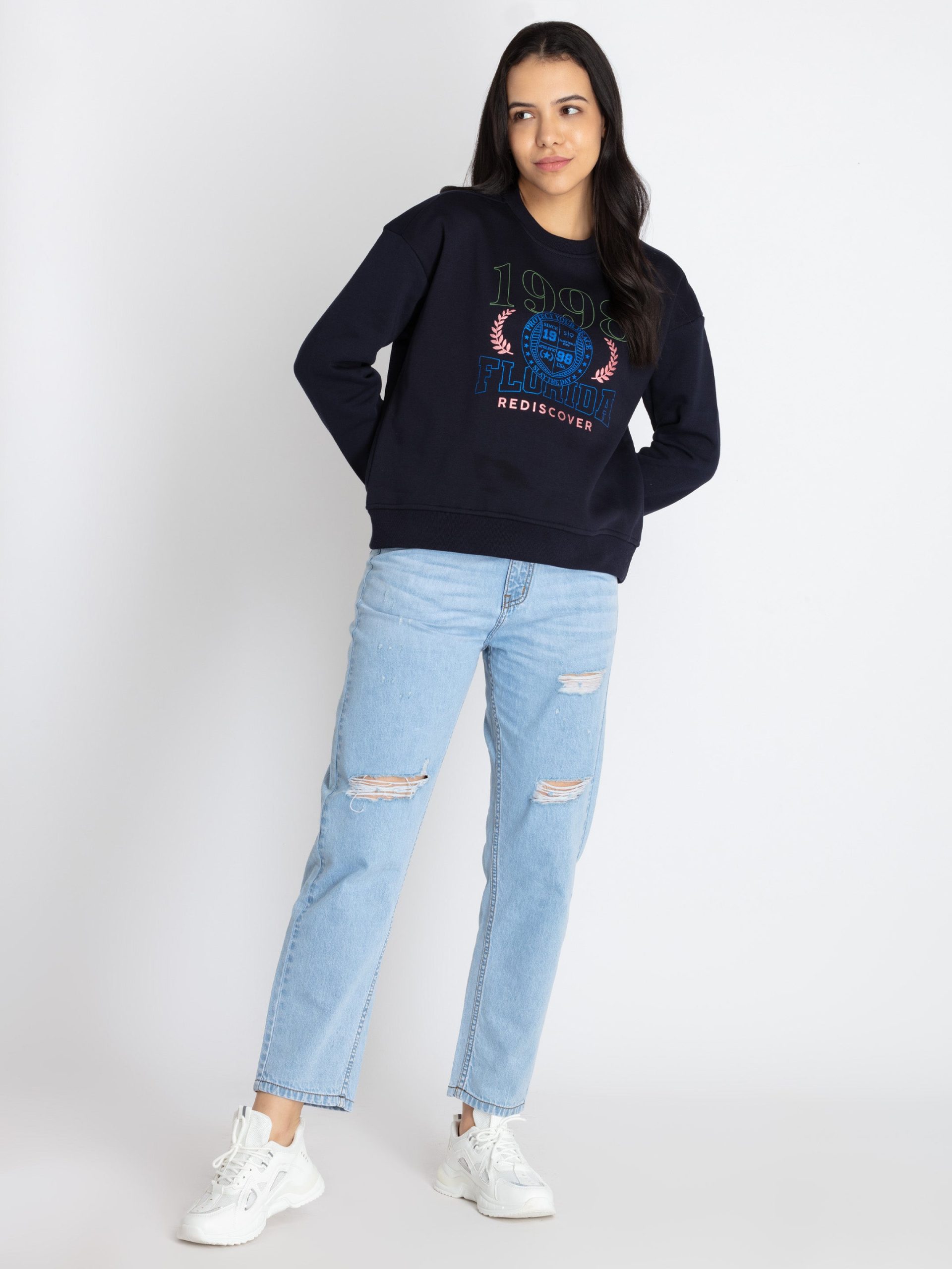 Womens Printed Round Neck Sweatshirt