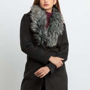 Status Quo Womens Knitted Collar Neck Long Overcoat