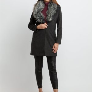 Status Quo Womens Knitted Collar Neck Long Overcoat