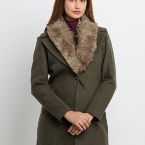 Status Quo Womens Knitted Collar Neck Long Overcoat