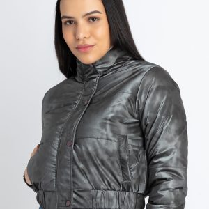 Womens Solid High Neck Jacket