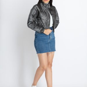 Womens Solid High Neck Jacket