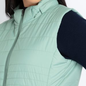 Womens Quilted Sleeveless Jacket With Detachable Hood