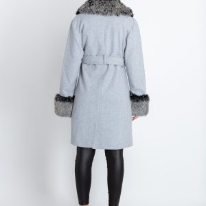 Womens Solid Long Coat With Detachable Fur Collar