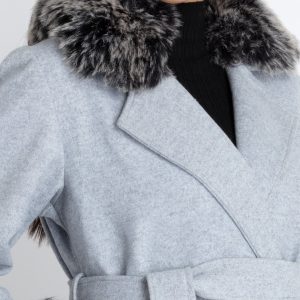 Womens Solid Long Coat With Detachable Fur Collar