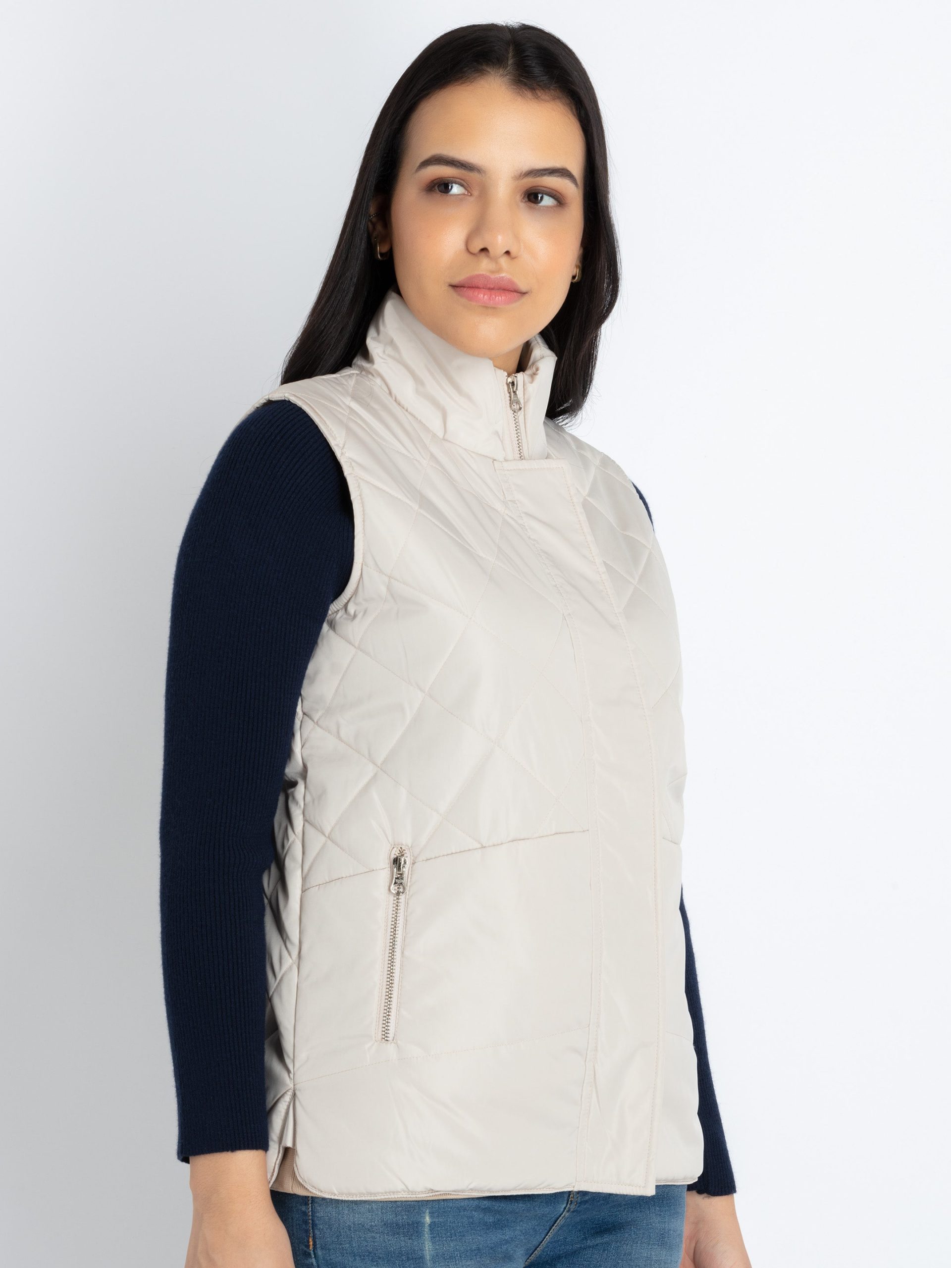 Womens Quilted High Neck Sleeveless Jacket