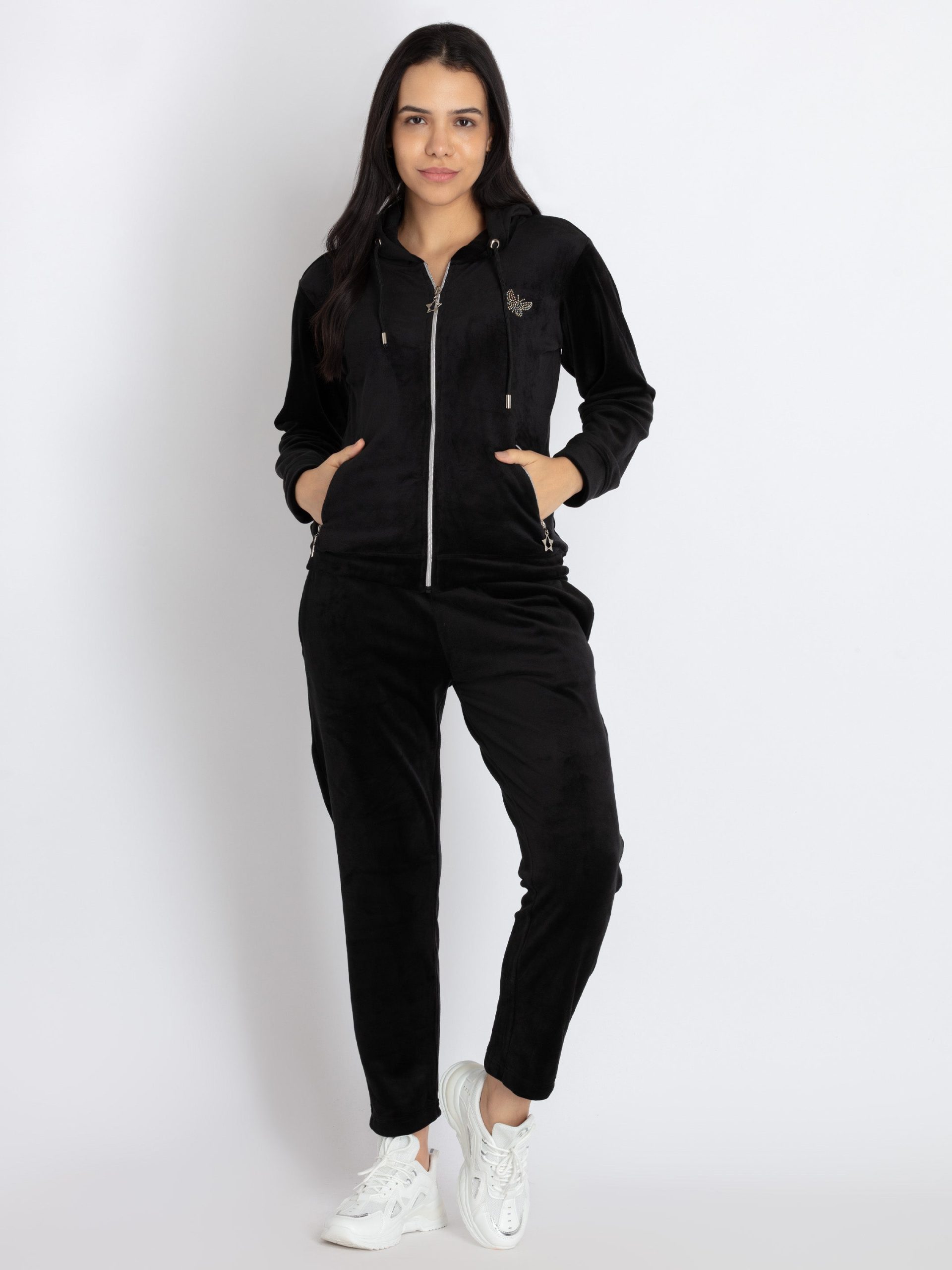 Status Quo Womens Solid Zipper Tracksuit With Self Design