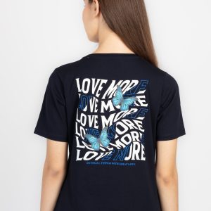 Womens Front & Back Print Round Neck T-Shirt